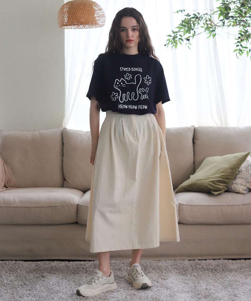 BONIEE Meow Cat Kitten Graphic Loose Oversized T-Shirt Navy