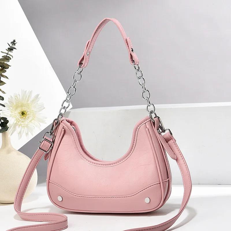 New Style Women Chain Shoulder Bags Leather Daily Soft Multi-function Leisure Handbags Female Underarm Bag