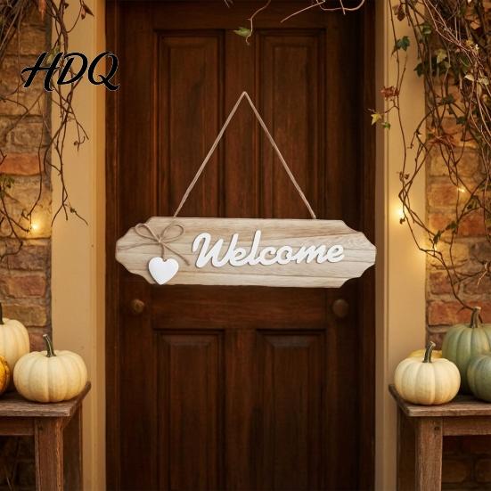 Weatherproof Entrance Sign Front Door Welcome Sign Pastoral Style Wall Decoration Rustic Wooden Housewarming Gifts for New Home Hanging Ornament