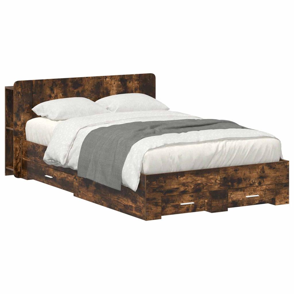 Bed Frame with Storage Space Smoked Oak 120 x 190 cm