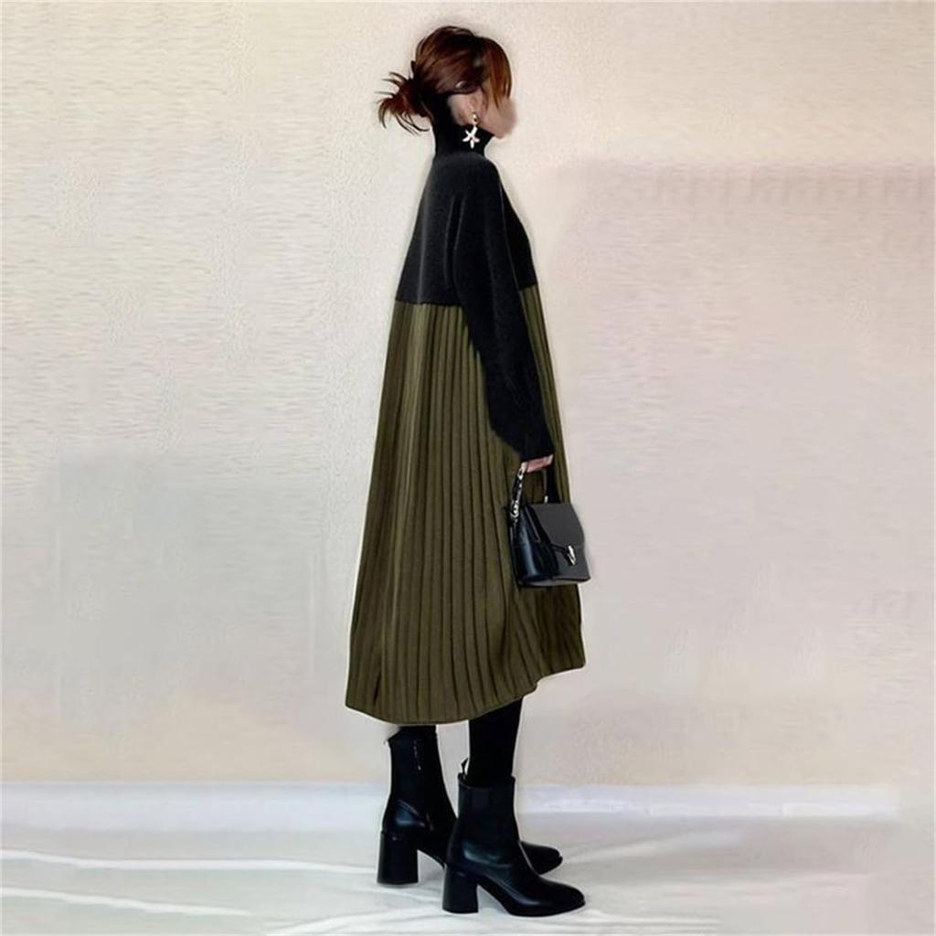 YUANYUAN Knit Dress with a Split Long and Pleated This Versatile Dress Features a High Long and Pleats for a Relaxed Perfect for Everyday Perfect for