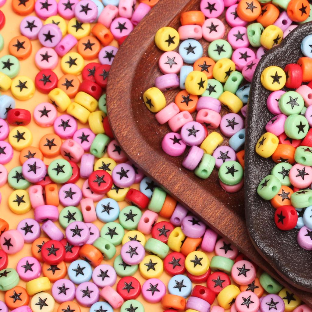 500g about 3300Pcs 4*7mm Fashion DIY Accessories Acrylic Jewellery Making Loose Beads Star Pattern Flat Round Pendant Keychain Earring