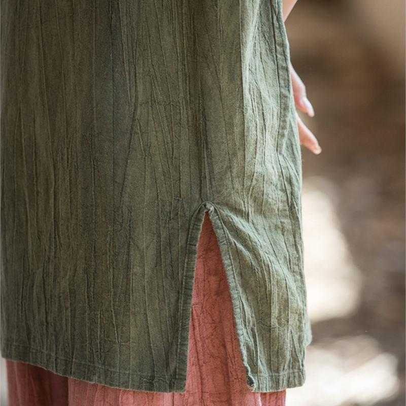 Johnature Women Vintage T-Shirts Sleeveless Summer Stand Tie-dye Chinese Style Button Long T-Shirts