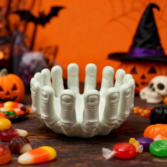 Gothic Halloween Skeleton Hands Candy Bowl Stand Lightweight Compact Storage Container Desktop Decor