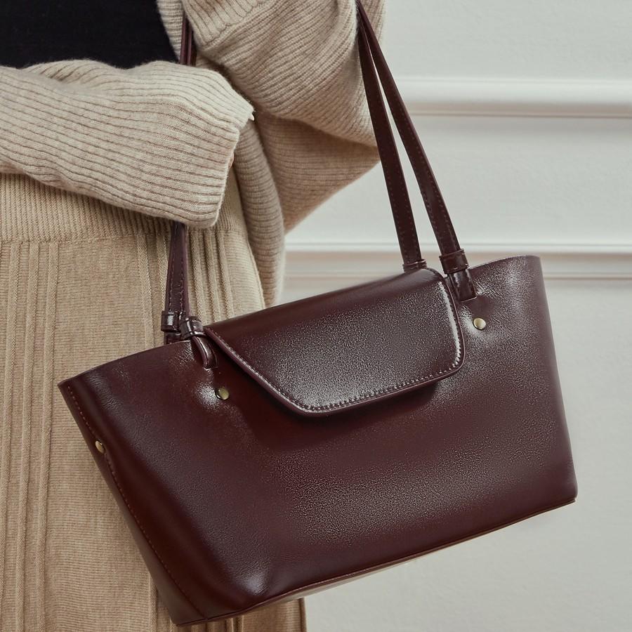 Cross-border genuine leather women's handbag, vintage and elegant Boston bag, women's vegetable-tanned leather shoulder bag, ladies' crossbody bag