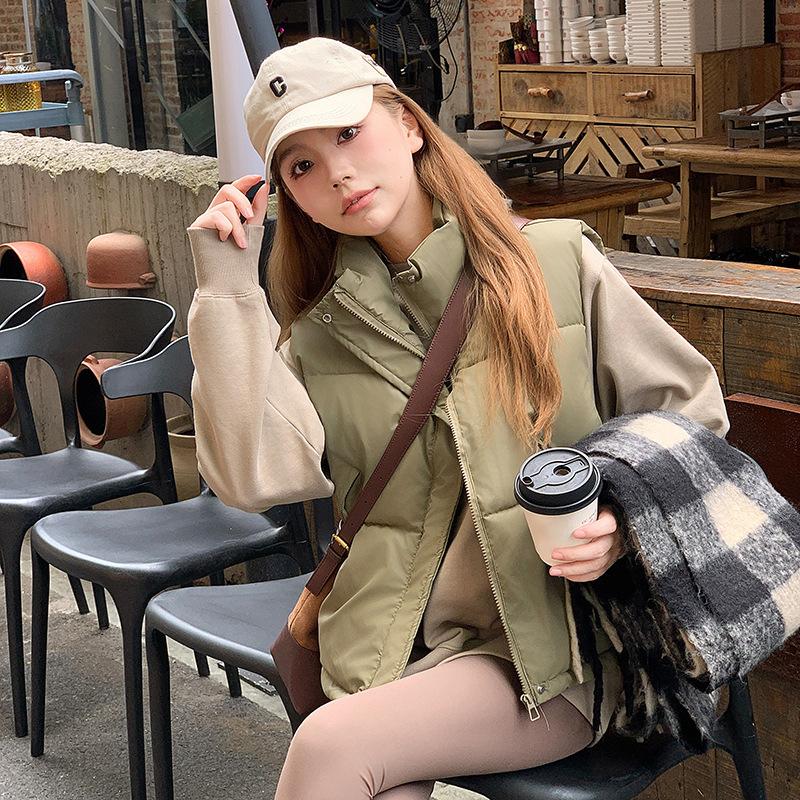 Cotton Vest Women's Short Solid Color Stand-up Collar Loose Cotton Vest Jacket Cotton Vest Sleeveless Cotton Vest Tide