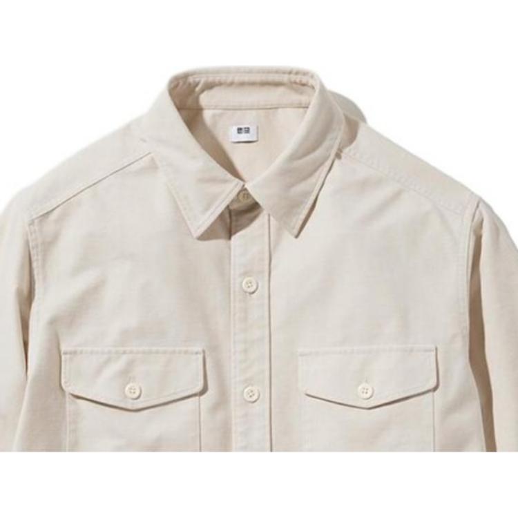 Uniqlo Solid Color Single-Breasted Pocket Design Pointed Collar Long Sleeve Shirt Men Shirts Off-White 464935-01