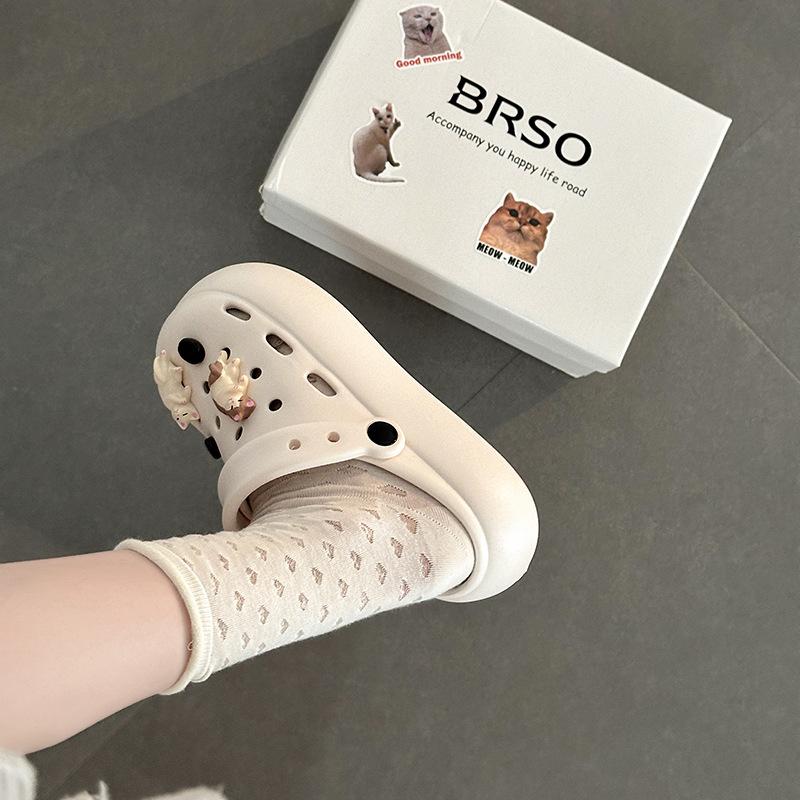 Cute Cartoon Kitten Girl Hole Shoes Summer Fashion EVA Outside Wear Non-slip Beach Casual Bag Head Slippers Tide