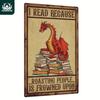 1pc Iron Decor Vintage Red Dragon Metal Poster - Funny Book Lover Decor with Reading Dragon, Retro Library Wall Art for Home