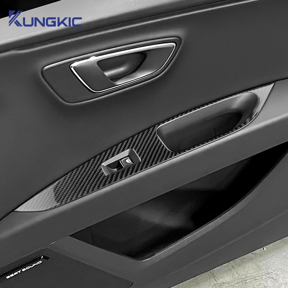 Real Soft Carbon Fiber For Seat Leon 2013 2014 2015 2016 2017 2018 2019 2020 MK3 5F Car Window Lift Frame Panel Sticker Trim