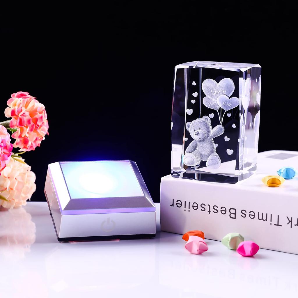 Popular Birthday Gift for Women, Mothers, Wives, and Girlfriends [Authentic] K9 Crystal Bear with LED Light Base and USB Charging