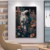 Astronaut In Flowers Canvas Painting Cosmonaut and Planet Posters Prints Modern Wall Art Pictures for Home Kid Beroom Decoration