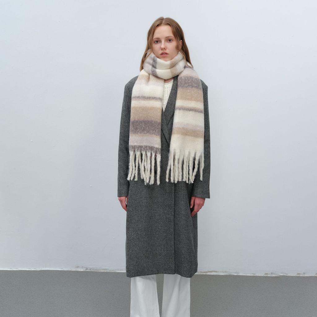 Maillard style new versatile warm thickened fringed plaid imitation cashmere scarf women's autumn and winter