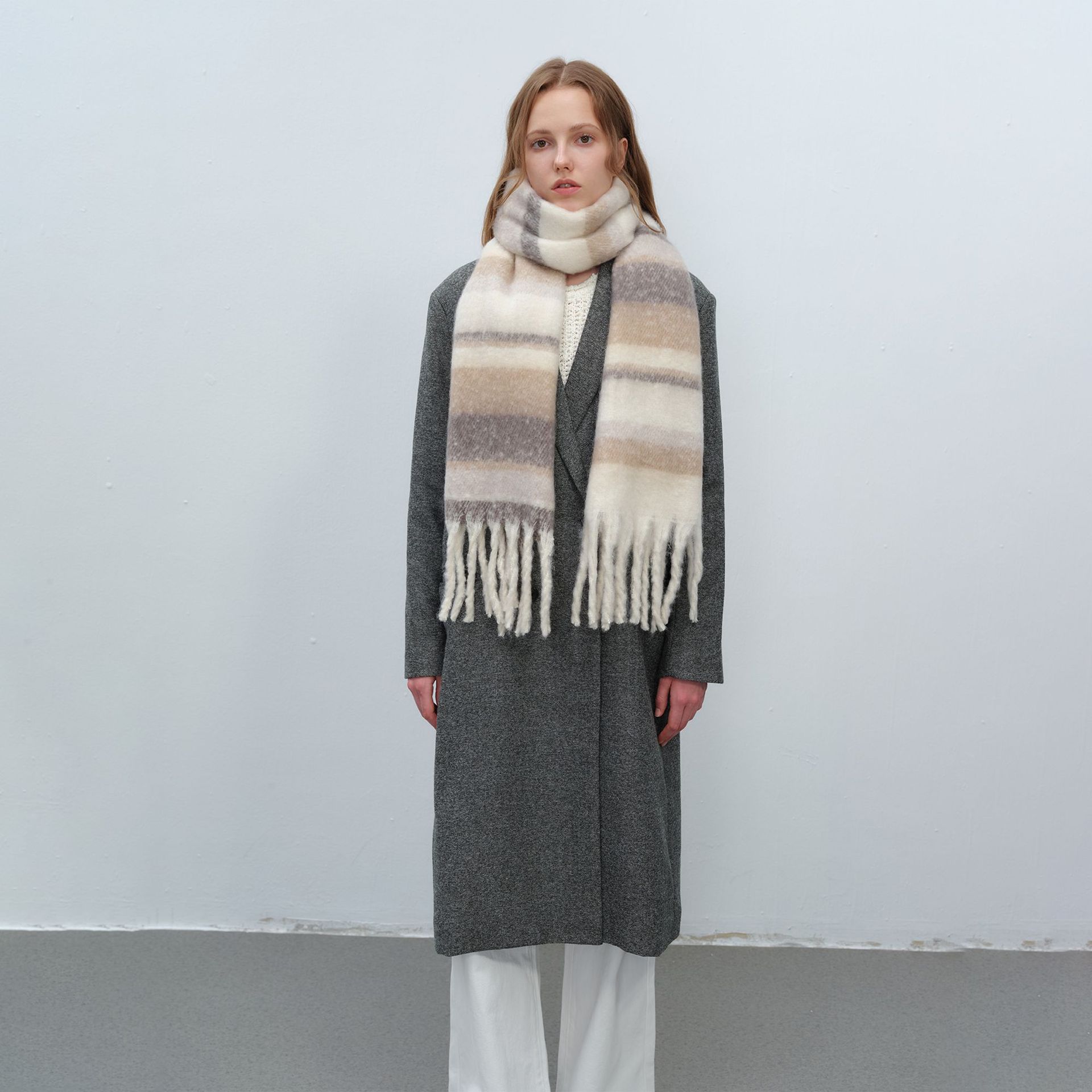 

Maillard style new versatile warm thickened fringed plaid imitation cashmere scarf women s autumn and winter