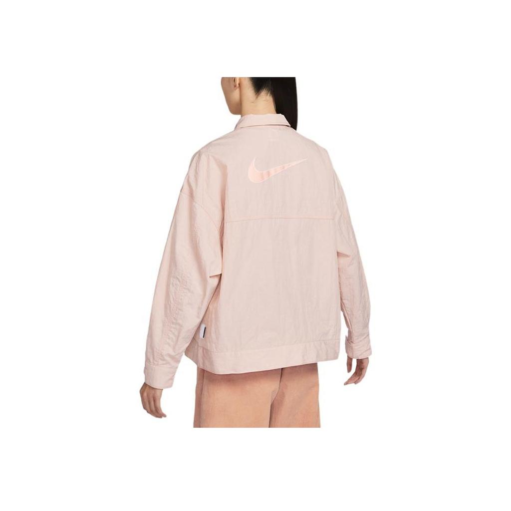 Nike Logo Print Zip-Up Collared Woven Jacket Women Jackets Oxford-Pink FD9929-601