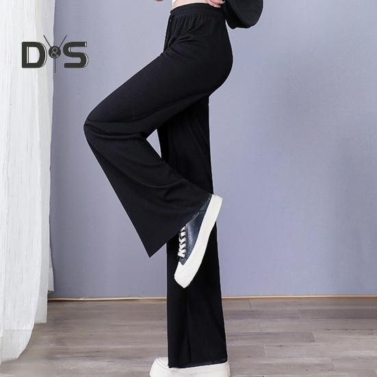 Damen Freizeithose, elastische Taille, verstellbarer Kordelzug, einfarbig, lange Hose aus Eisseide, weites Bein, drapierte Hose, Streetwear