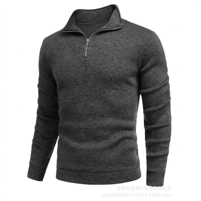 Mens Long Sleeve Zip Up Solid Casual Polo Shirt