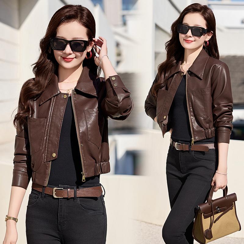 

Женская куртка из искусственной кожи в стиле ретро 2025 (WA2511) - Коллекция Весна и Осень XXL (125-140 Jin)