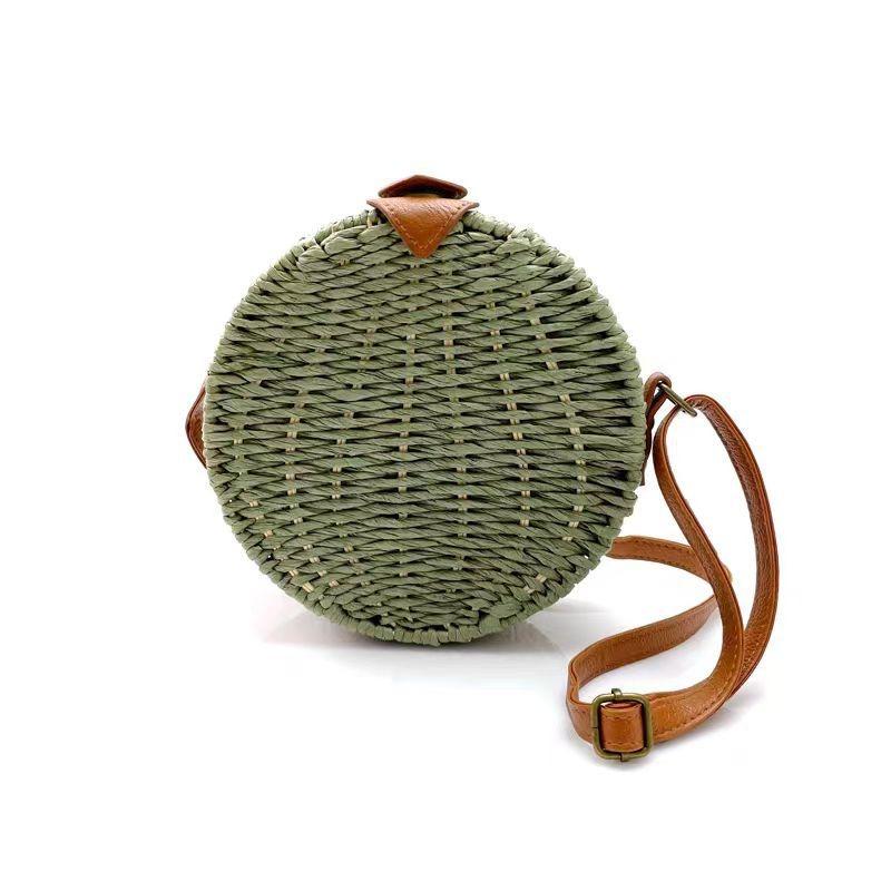 

New fashionable round straw bag large capacity shoulder messenger bag women s handwoven bag bag travel beach bag Lock зелёный