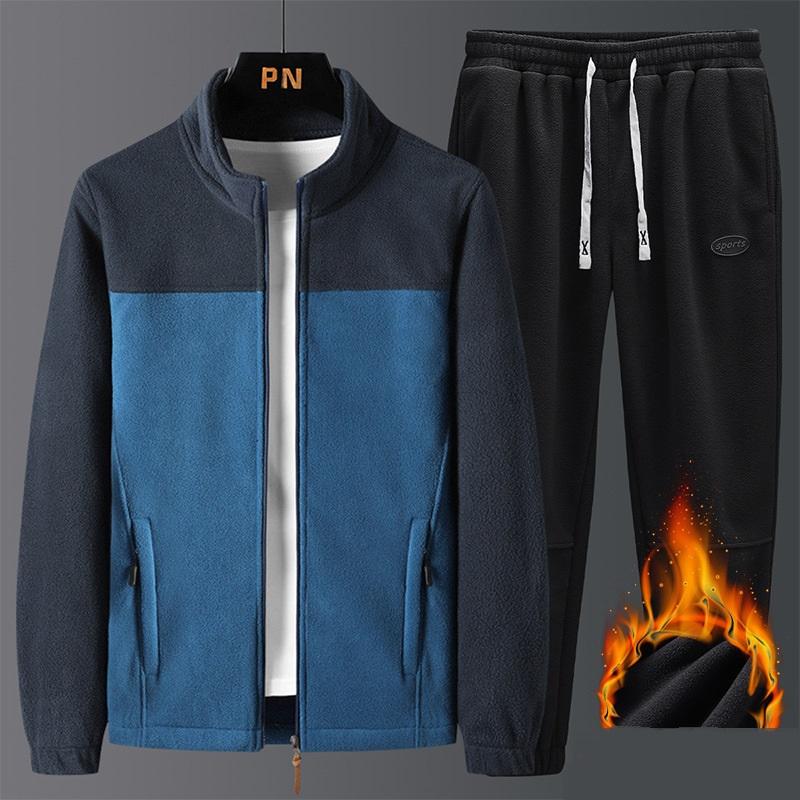 

Мужской спортивный костюм Shake Fleece для людей среднего и пожилого возраста, осенне-зимний с флисовой толстовкой и флисовым капюшоном, комплект из двух предметов M