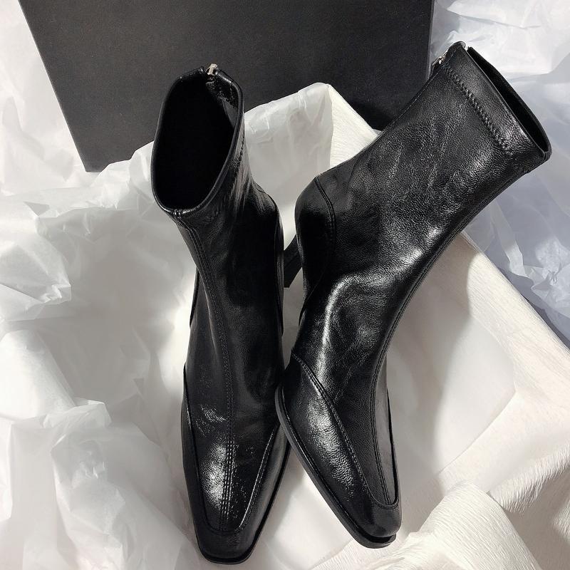 Herbst Winter Dicker Absatz Damen Stiefeletten Elegante Spitze Dünne Absätze Schuhe Street Style Bankett Party Kurze Botas Mujer