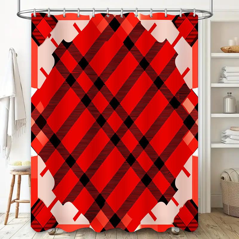 Black Red Diamond Shower Curtain Waterproof Fabric Bathroom Decor Customizable Size Modern Design Home Decoration 3D Printing Cu
