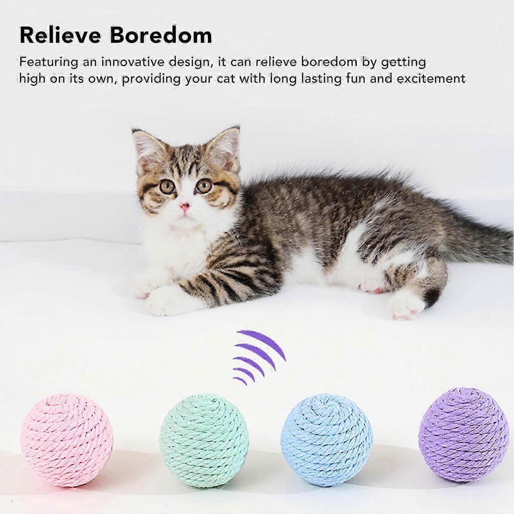 4Pcs Cat Cotton Rope Balls with Rustling Stone Boredom Relief Interactive Woven Cat Ball Toys for Kitten Cat