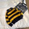 Unisex Kids Thick Striped Knit Sweater Turn Down Collar