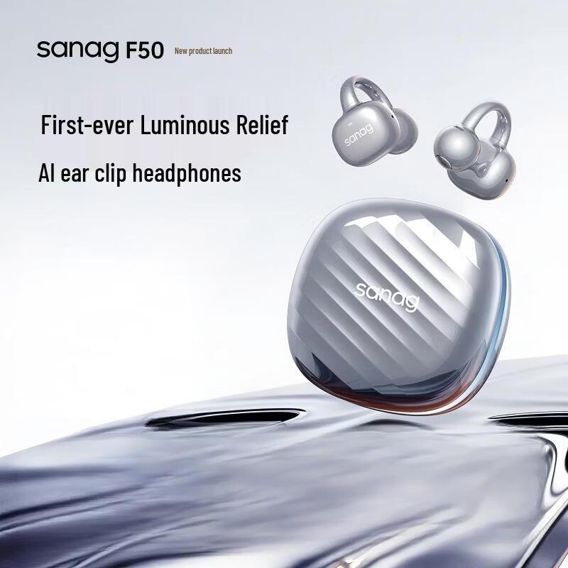SANAG F50 Open-Ear Clip-On Bluetooth Earbuds with AI Translation