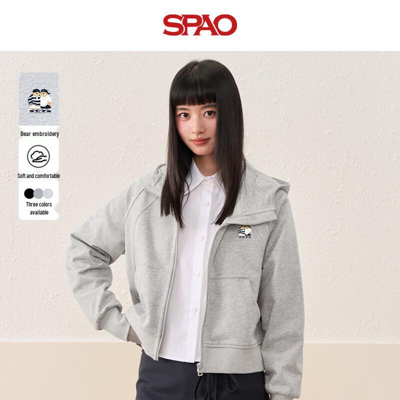 

SPAO Women s Two Bears Applique Hooded Cardigan M