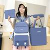 Four-piece Girls Schoolbag Simple Large Capacity Solid Color Five Backpack Junior High School Student Backpack Women