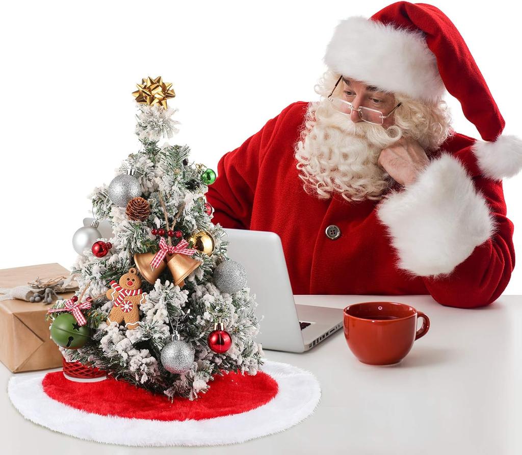 Mini White Christmas Tree Skirt Small Felt Tree Skirt White with Snowflake Tree Mat Xmas Tiny Skirts Decor for Xmas Tree Decor