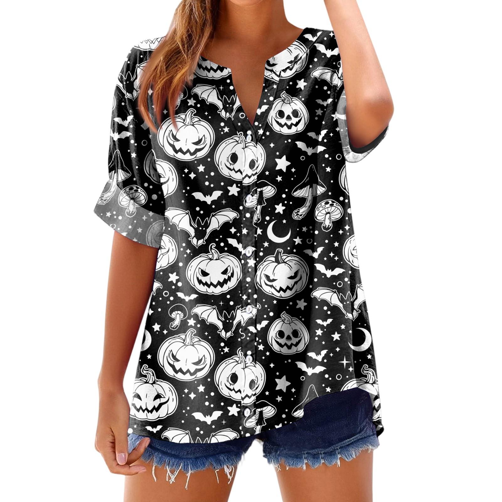 

Women s Fashionable, Casual, Comfortable, Loose-Fitting Halloween Print Top L чорний