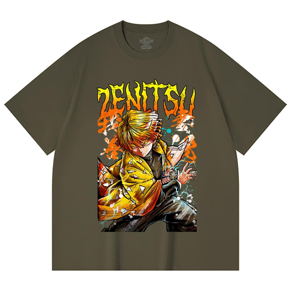 230 Gsm 100% Cotton Demon Slayer V87 Zenitsu Print Unisex Heavy Cotton T Shirt