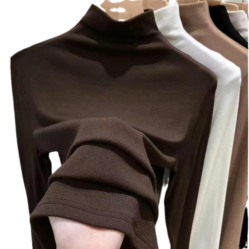 Damen Koreanischer Stil Weiß Langarm Rollkragen Schlankmachendes Shirt - Herbst/Winter Mode