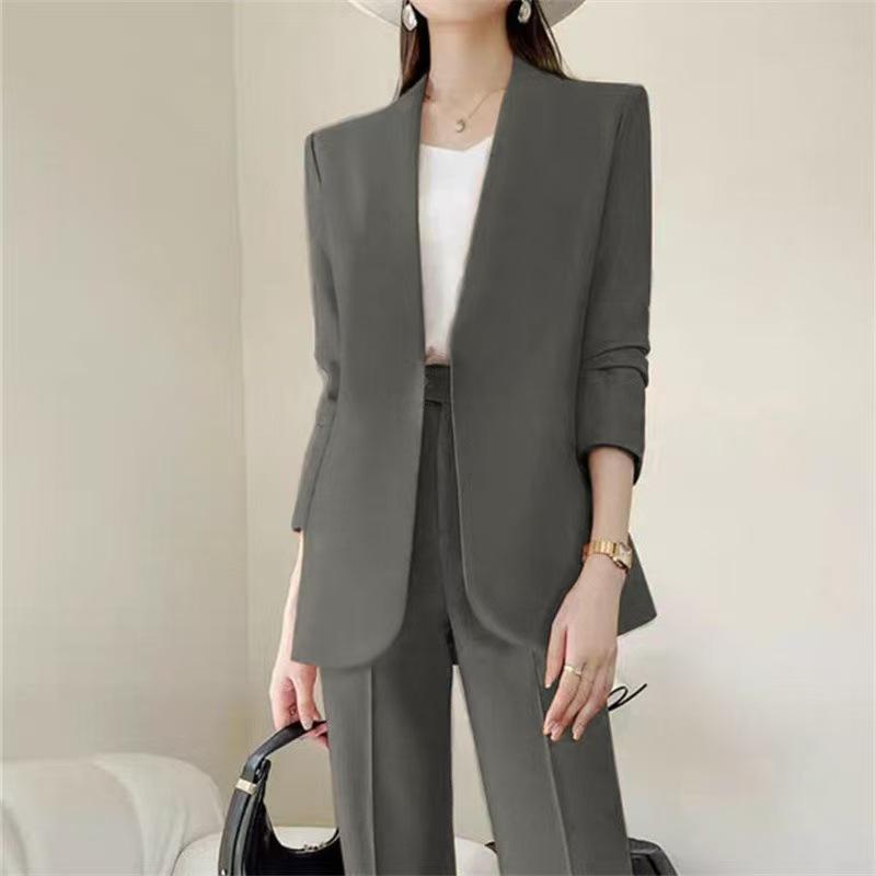 Spring Autumn Elegant Fashion Solid Color Suit Women Long Sleeve Simple Cardigan Coat Female Blazer Top