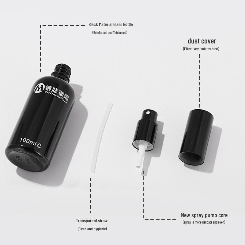 Silver Vein Spot Black Spray Essential Oil Bottle (100ml) & Amethyst Matte Black Perfume Spray Bottle (30ml)