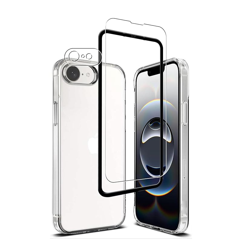 

[Set of 4] compatible iPhone 16e for glass film+ Comes with case + camera film + guide frame 2025 cover flexible TPU Fully transparent lightweight