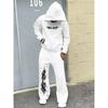 Fashion Men's Autumn Winter Sports Shirt 2 Piece Set with Classic Letter Pattern Print, Trendy Hoodie and Wide Leg Pants Set