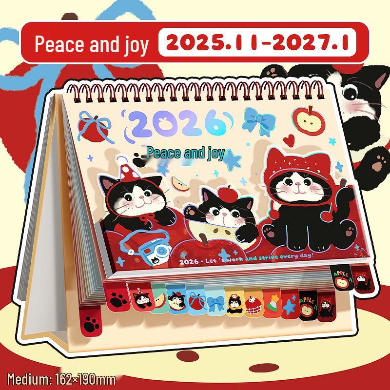 2026 Niedlicher Cartoon-Tischkalender: Studentenplaner & Stempeluhr Monatlicher Mini-Desktop Büroornament