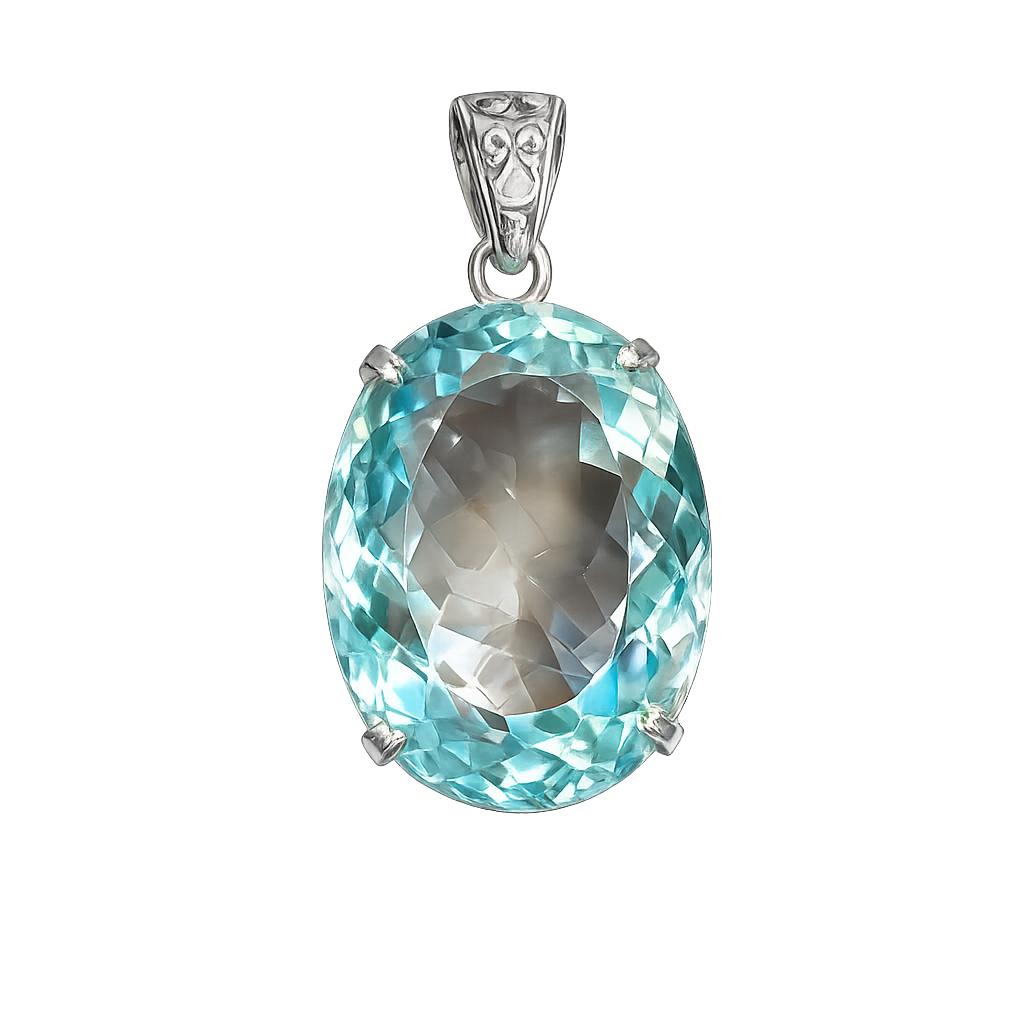 Naturalny Niebieski Topaz Owalny Wisiorek ze Srebra Próby 925, 114 Karatów