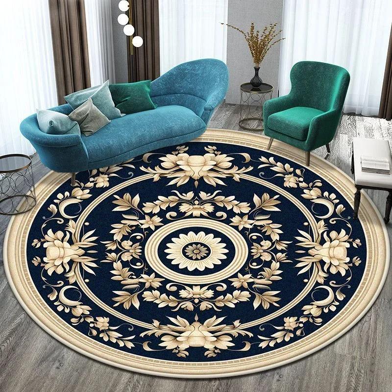 European Style Big Size Round Rug Flower Design Easy Clean Carpet Living Room Soft Foldable Room Decoration Home Mats Washable