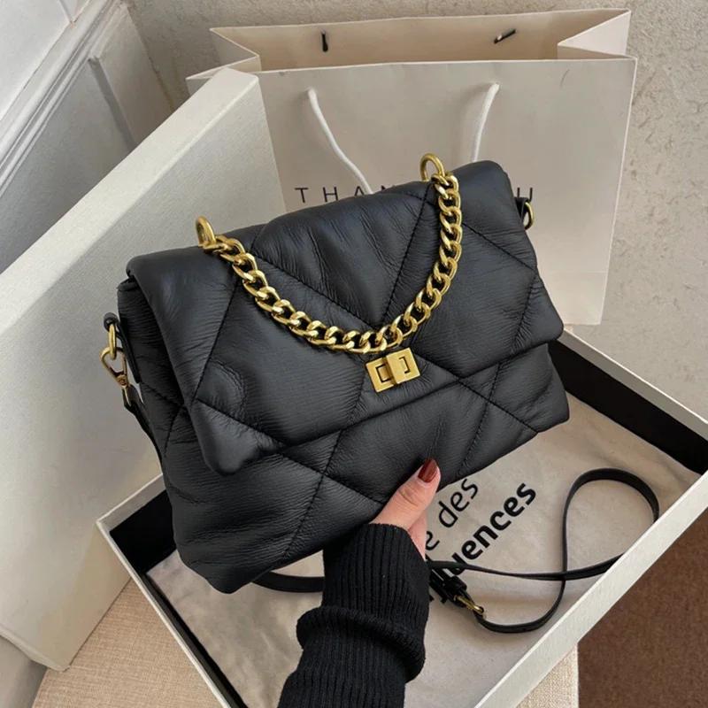 Nová módní jednoduchá diamantová kabelka crossbody s měkkým koženým řetízkem, velká kapacita
