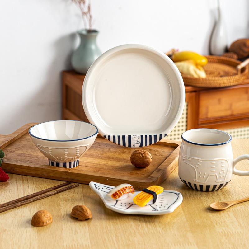 Polar Bear Cute Tableware Set Household Hat Bowl Ceramic Plate High Value Fruit Dessert Plate