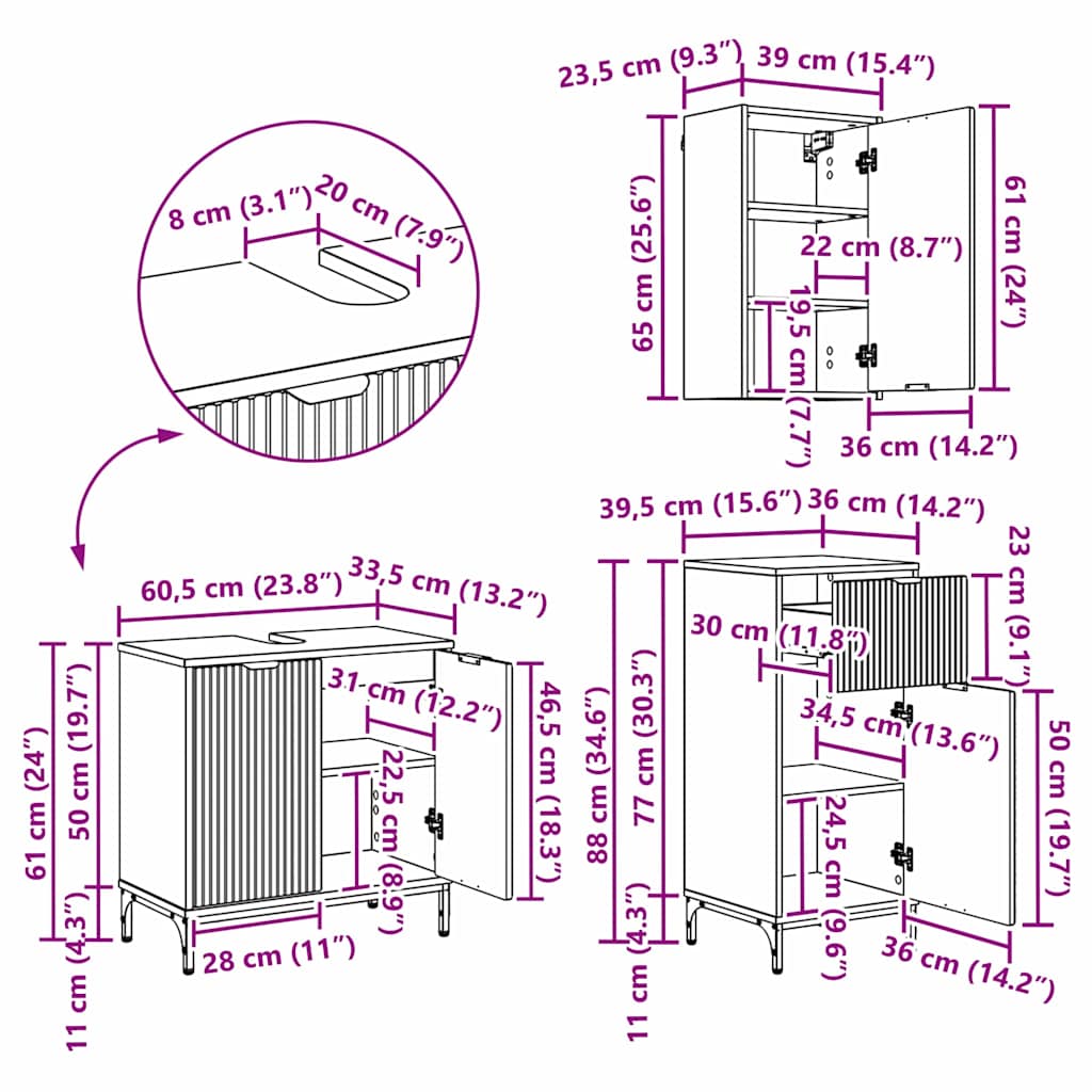 Bathroom Furniture Set with Shelf 3 Pcs Concrete Grey Particleboard