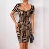 European and American New Printed Slim-fitting Short-sleeved Dress