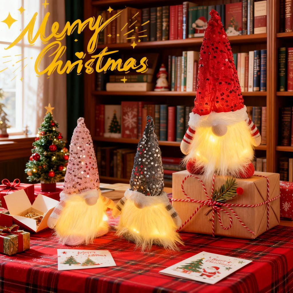 Christmas Gnome Decorations 12 Inch Sequin Gnomes Doll Plush Ornaments Christmas Gift for Holiday Party Xmas Tree New Year Decor