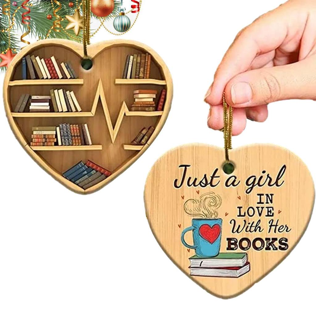 Christmas Decorations 2D Library Bookshelf Heart Ornament Lovers Heart Ornament Creative Cute Navidad 2D Bookworm Decorations