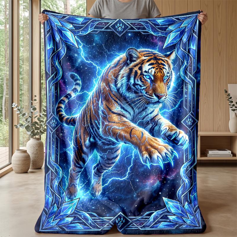 Ethereal Ice Tiger Theme Blanket Lightweight Warm Flannel Blanket Decorative Throw Blanket for Home Decoration