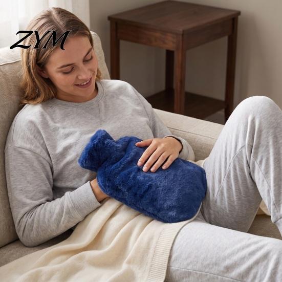 Period Pain Relief Hot Water Bag PVC Bottle with Plush Cover, 1000/2000ML Leakproof Bag, Reusable Cold Compress Pouch for Shoulder, Back, Hand, Legs,